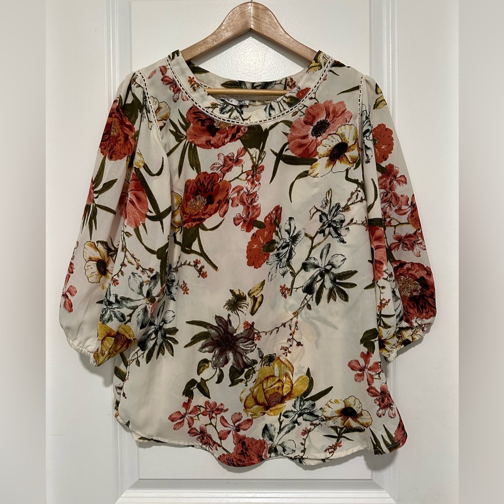 Dex Women’s Size Small Multicolor Floral Blouse Puff Sleeve Feminine